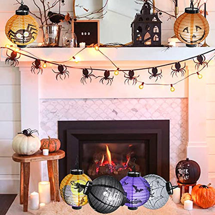 6 Pcs Halloween Paper Lanterns with LED Light for Halloween Decorations