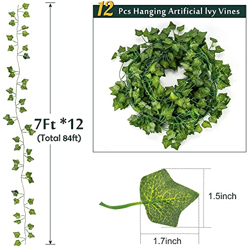 84Ft 12 Pack Artificial Ivy Garland for Bedroom Garden Wedding Party Decor