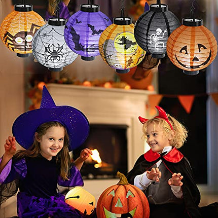 6 Pcs Halloween Paper Lanterns with LED Light for Halloween Decorations