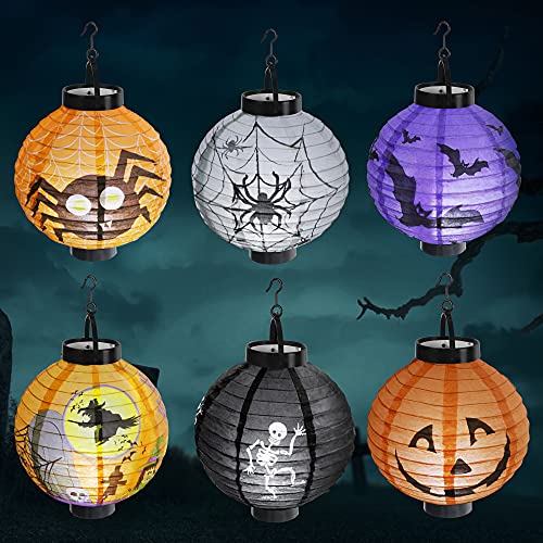 6 Pcs Halloween Paper Lanterns with LED Light for Halloween Decorations