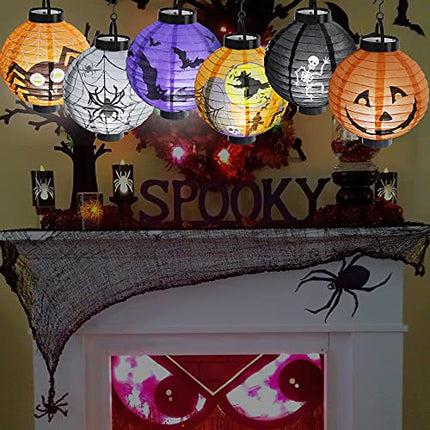 6 Pcs Halloween Paper Lanterns with LED Light for Halloween Decorations